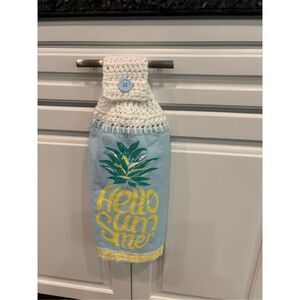 Crochet Top Kitchen Towel- Hello Summer-Blue towel